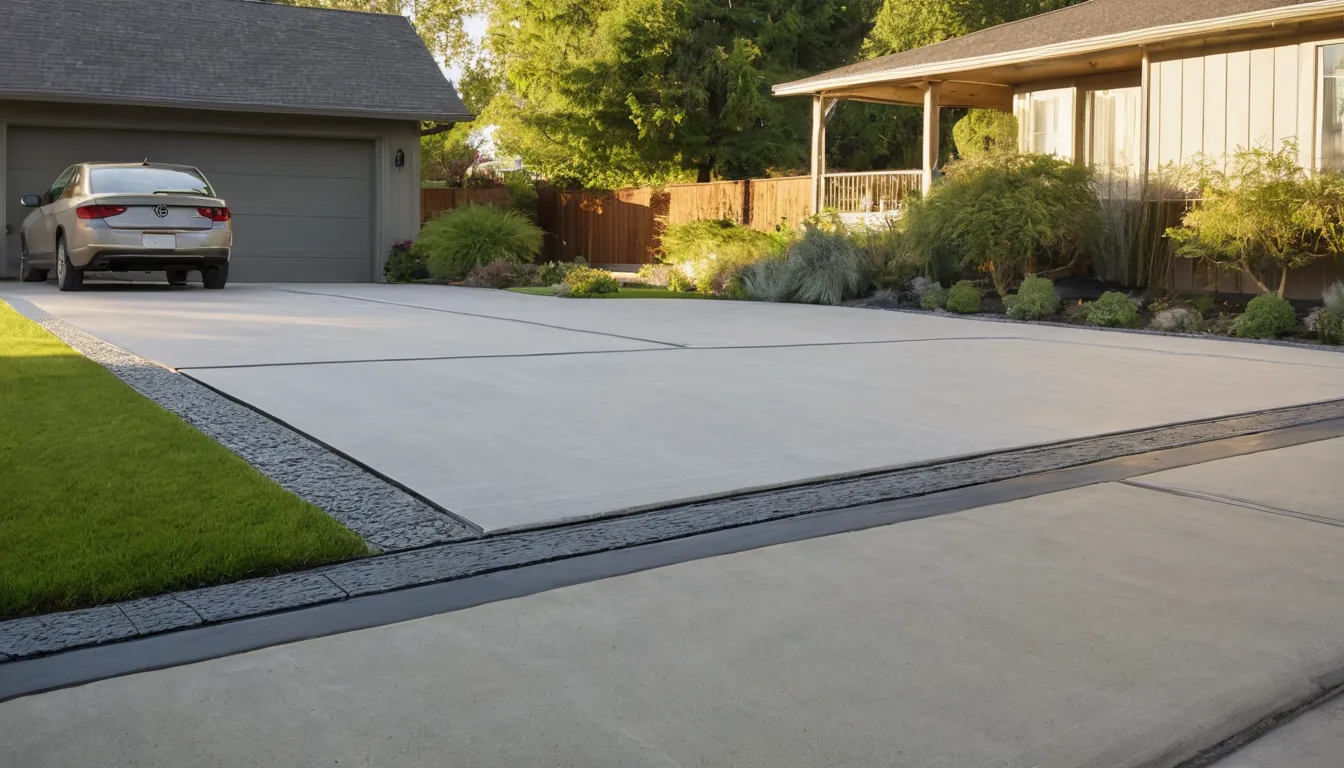 A newly poured concrete driveway beside a older frame house in Scandia